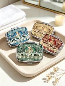 Vintage Nurse Print Pill Box, Mini Portable Metal Pill Case, Multi Compartment Medicine Vitamin Storage Organizer, Travel Pocket Pill Holder - Multicolor - View 1