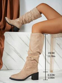 Women's Fashion Stiletto Pointed Toe Ruched Boots - Apricot - View 3