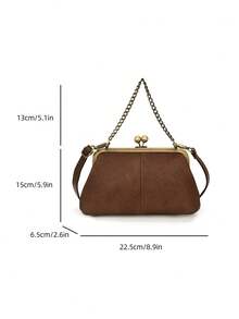 Vintage Distressed Zipper Bag, Metal Chain Texture One Shoulder Crossbody Niche Commuter Women's Handbag - Coffee - View 10