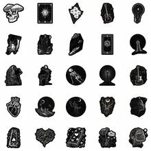 50 Pcs Stiker Doodle Tone Hitam Keren, Dekal Tahan Air untuk Casing Ponsel, Skateboard, Helm & Dekorasi Estetik DIY - 50 buah - View 4