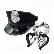 2pcs/1pc New Party Performance Hat With Black Blue White Striped Bandana Set, Adult Role Play Uniform Accessories, Halloween Party Stage Performance Cosplay Props, Unisex - Multicolor - View 2