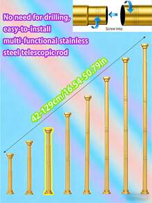 [Best Seller]1pc Extra Long Stainless Steel Telescopic Rod, Curtain Rod, Door Curtain, Wardrobe, Shower Curtain Rod, Tension Rod, Clothes Drying Rod, Pull Curtain Rod, Window Curtain Rod, Wardrobe Hanging Rod, Extendable Rod, Laundry Drying Rod, Hanging Rod Bracket, Kitchen Utensil Storage Rod, Black Room Divider, Spring Curtain Rod, Spring Shower Curtain Rod, No Drilling Required, Adjustable Bathroom Divider Spring Rod, Adjustable Black Shower Curtain Rod, No Drilling Required, Easy Installation, Suitable For Bathroom - Multicolor - View 40