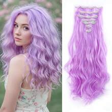 7pcs/Set, 16 Clips, 22 Inch Long Curly Synthetic Hair Extensions, Invisible Clip-In Hair Extensions, Purple/Multi-Color, Suitable For Women, Halloween - Multicolor - View 10