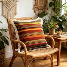 1PC Bohemian Printed Pillow Cover With Tassel Border, Double-Sided Decorative Pillowcase,Retro Color Striped Design, Home Decoration, Sofa, Bed, Bedroom,Christmas (Excluding Pillow Core)-Size Excludes 3cm Tassels - Multicolor - View 9