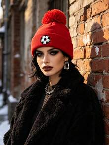 1/2pcs Unisex Print Soccer Knitted Beanie Hat,Soft Warm Winter Cap For Outdoor Activities,Daily Wear,Cold Weather - Multicolor - View 3