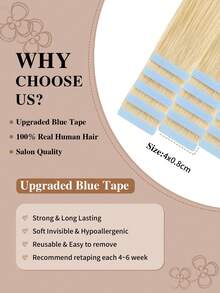 Yilite 18 Inch 10Pcs Bleach Blonde #613 Tape In Hair Extensions Human Hair Straight Soft Human Hair Tape In Extensions Skin Weft Tape Ins Extensions For Women - S613 - View 6