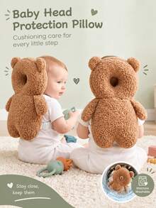 1pc New Baby Protective Head Pillow Infant Head Guard Pad Protective Backpack Adjustable Strap Cute Panda & Brown Bear Design Unisex Baby Crawling & Walking Head Protector Soft Breathable Easy To Wear Lightweight Machine Washable Hand Washable Newborn Gift Essential Baby Travel Gear Halloween Christmas Gift - Little Brown Bear - View 3