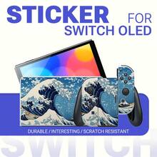 Sticker Set Compatible With Switch OLED, Black & Gold Ukiyo-E Wave Pattern, Waterproof & Scratch-Resistant Self-Adhesive Vinyl Game Console Skin, Removable Without Residue, Full Set Console + Controller Decorative Film - View 11