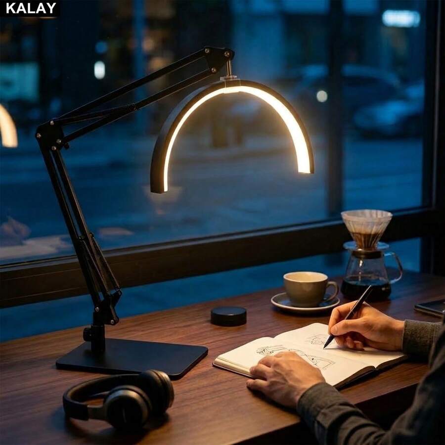 KALAY Half Moon Lamp, Foldable & Telescopic Desk Lamp, Embroidery Light, Adjustable Brightness & Angle, 3 Color Temperatures, Suitable For Office, Home, Study, Tattoo, Beauty Salon