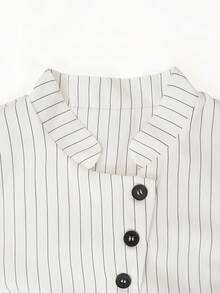 Women's Stand Collar Short Pinstripe Blazer - Casual Office Wear - White - View 10