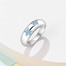 Vectoflux S925 Sterling Silver Minimalist Star Ring Classic Engagement Wedding Jewelry - Baby Blue - View 2