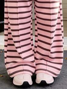 Young Girl Cartoon Print Round Neck Long Sleeve Top And Pants - Pink - View 6