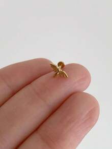 EleRunis 1pc 925 Sterling Silver Insect Halloween Pumpkin Bat Beetle Moth Flat Back Labret Stud Earring, Suitable For Earlobe, Ear Cartilage, Conch, Lip, Helix, Threaded Piercing Jewelry - Gold - View 6