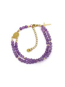 1pc Natural Stone Bracelet With Stainless Steel Cross Pendant, Healing Obsidian Amethyst Rose Quartz Crystal 4mm Beaded Double Layer Bracelet Jewelry H958 - Bracelet - View 10