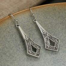 Vintage Long Geometric Earrings, Minimalist Hollow Ear Jewelry - Silver - View 5