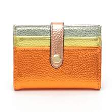 CEZIRA Women Fashion Metallic Color Block PU Vegan Leather Credit Card Holder Colorful RFID Protected Bifold Short Wallet Multi Card Slots Functional Purse - Multicolor - View 13