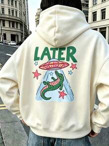 Áo hoodie chui đầu casual cho bé gái, in lưng hoạt hình cá sấu UFO - Màu be - Xem 2
