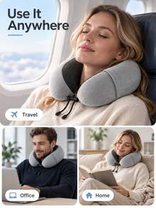 1pc Memory Foam Pillow, Perfect Travel Companion For Men And Women, Comfortable U-Shaped Design, Suitable For Airplane, Office And Sleep, Camping Essential, Tent, Camping Tent - Multicolor - View 7