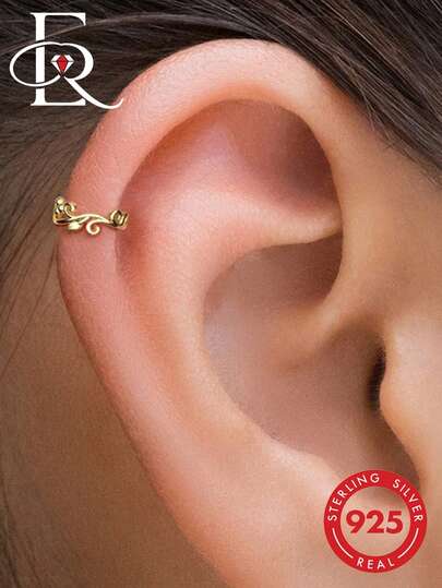 EleRunis 1Pc 925 Sterling Silver Branch Vine Ear Cuff No Piercing Cartilage Ear Wrap Non Pierced Earring Jewelry For Women Daily Party Wedding Valentine's Gift
