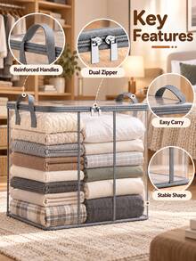 Foldable Storage Box With Handle, Zipper Storage Box, Suitable For Bedding, Clothing, Blankets, Home Bedroom, Dorm Space, Also As Laundry Basket Storage Box, Bedroom Decor, Back To School Storage Box - Multicolor - View 5