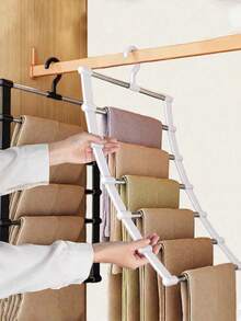 Multi-Layer Pants Rack - Space-Saving Foldable Design For Efficient Closet Organization; Suitable For Jeans, Leggings And Casual Pants; Anti-Crease And Anti-Slip Function, Easy To Assemble; Ideal For Holiday Preparation And Seasonal Wardrobe Organization. - Multicolor - View 10