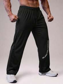 Men's Outdoor Sports Long Pants, Straight Leg Loose Fit Printed Pants For Mountain And Forest Activities - Black - View 5