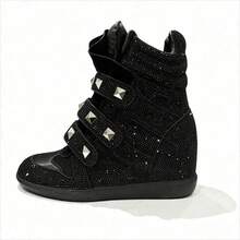 Women Wedge Sneakers - Shiny Black Diamond - View 2