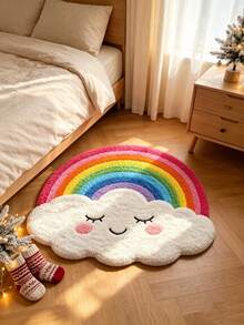1 pièce Tapis de zone en faux cachemire nœud-en-ciel vibrant, tapis de décoration de Noël en peluche douce, convient pour la décoration de la chambre ou du salon, lavable, design rayé coloré, tapis de salon, décoration de chambre, décoration de pièce, petit tapis, tapis en peluche, tapis épaissi, tapis épais, tapis en fourrure, tapis épaissi, tapis en polaire, tapis d'automne/hiver, épaissi/peluche - Multicolore - Voir 4