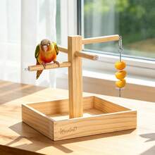 ITANDME Bird Desktop Perch, Parrot Desktop Perch With Fruit Fork, Accommodates Multiple Parrots, Wooden Tray Keeps The Desktop Clean, Wooden Bird Desktop Perch, For Small Birds Such As Peony Parrots, Cockatiels, Little Sun Parrots, And Budgerigars - View 10