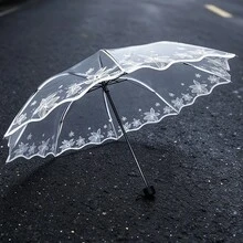 1pc Transparent Summer Flower Folding Umbrella, 3-Fold Apollo Cherry Blossom Design, Extra Large & Thickened, Manual Open, Japanese Style, Suitable For Women And Students, Ideal For School, Office, Home And Travel Use - One Size Fits All - View 11