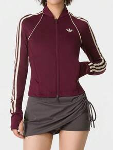 adidas originals 拉鍊透氣健身衣 女款 紅色 - 酒紅色 - 查看 1