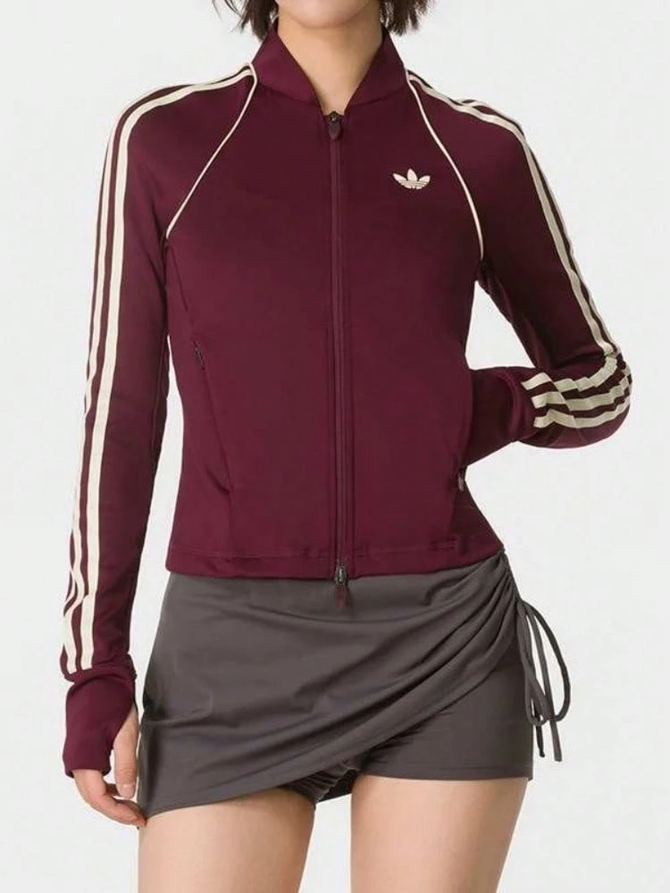 adidas originals 拉鍊透氣健身衣 女款 紅色 - 酒紅色 - 查看 1