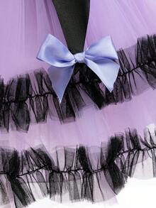 Baby Girl Square Neck Contrast Color Mesh Patchwork Satin Cute Halloween Party Princess Dress Suitable For Ball, Headband Not Included - Multicolor - View 10