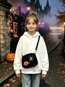 2026 Autumn Custom Loose White Hooded Sweatshirt For Girls, Ghost And Letter Print, Fun And Quirky Halloween Outfit - White - View 2