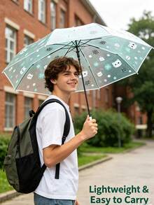 Super Cute Transparent Manual Folding Umbrella, Fresh Cat & Star Print, Comes With Hanging Decor. One-Click Open, Lightweight And Compact For Easy Storage. High Aesthetic Value, Perfect For Rainy Day Photos, Daily Commute, Cute Gift For Girls. - Umbrella - View 4