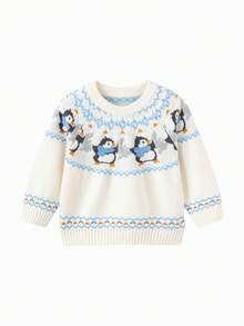 Balabala Christmas Baby Knit Pullover Sweater Soft Cozy Jumper Casual Top Infant Boys Girls Winter Wear - White and Blue - View 4