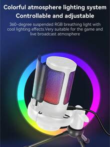 1個 USB 插頭 RGB 電競電容式麥克風，即插即用電腦麥克風，具備降噪、一鍵靜音、回聲音量控制、旋轉增益旋鈕，適用於直播、播客、遊戲、配音 - 白色 - 查看 4