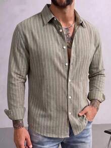 Men's Casual Versatile Commute Striped Long Sleeve Shirt - Multicolor - View 1