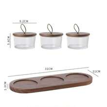 1‑Piece Wooden Tray & Glass Small Bowl Set With Lids, , Home Kitchen Tabletop Decor, Clear Glass Containers With Handle Lid, Multi Compartment Decorative Tray For Kitchen Counter, Tabletop Decor, Snack Organizer - Maroon - View 11