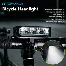 Lampu Depan Sepeda, 1800 Lumens, Lampu Depan Sepeda Terang, Baterai Isi Ulang 2000mAh, Pengisian Daya Tipe-C, Casing & Dudukan Paduan Aluminium, 5 Mode Cahaya, Lampu Keselamatan Bersepeda - Hitam - View 1