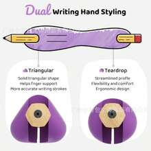 Alat Bantu Menulis Ergonomis dan Korektor Postur 2-in-1 - Desain Pegangan Kepala Ganda dengan Umpan Balik Taktil, Tersedia dalam 6 Warna Cerah (Merah Muda, Hijau, Biru, Ungu, Merah, Kuning) / Cocok untuk Pemula Dewasa, Meningkatkan Kontrol Pena dan Keterampilan Menulis/Menggambar, Kompatibel dengan Pena dan Alat Seni, Membantu Meningkatkan Tulisan, Pegangan Nyaman, Sentuhan Lembut, Desain Fleksibel, Alat Belajar yang Hebat - MultiWarna - View 3