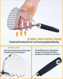 26cm Potato Masher Stainless Steel, Potato Press For Homemade Mashed Potatoes - Silver - View 3