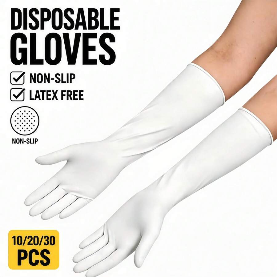 30/20/10pcs 16-Inch Disposable Nitrile Gloves, Powder-Free Waterproof, Suitable For Home Cleaning