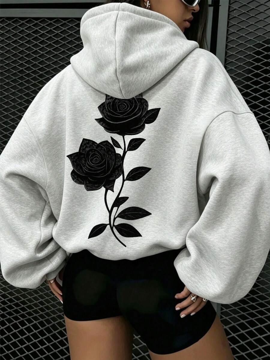 Sweatshirt Hoodie Wanita dengan Tali Serut, Potongan Longgar, Kain Nyaman, Serbaguna, Kasual, Atasan Luar Ruangan Sehari-hari untuk Musim Gugur - Light Grey - View 1