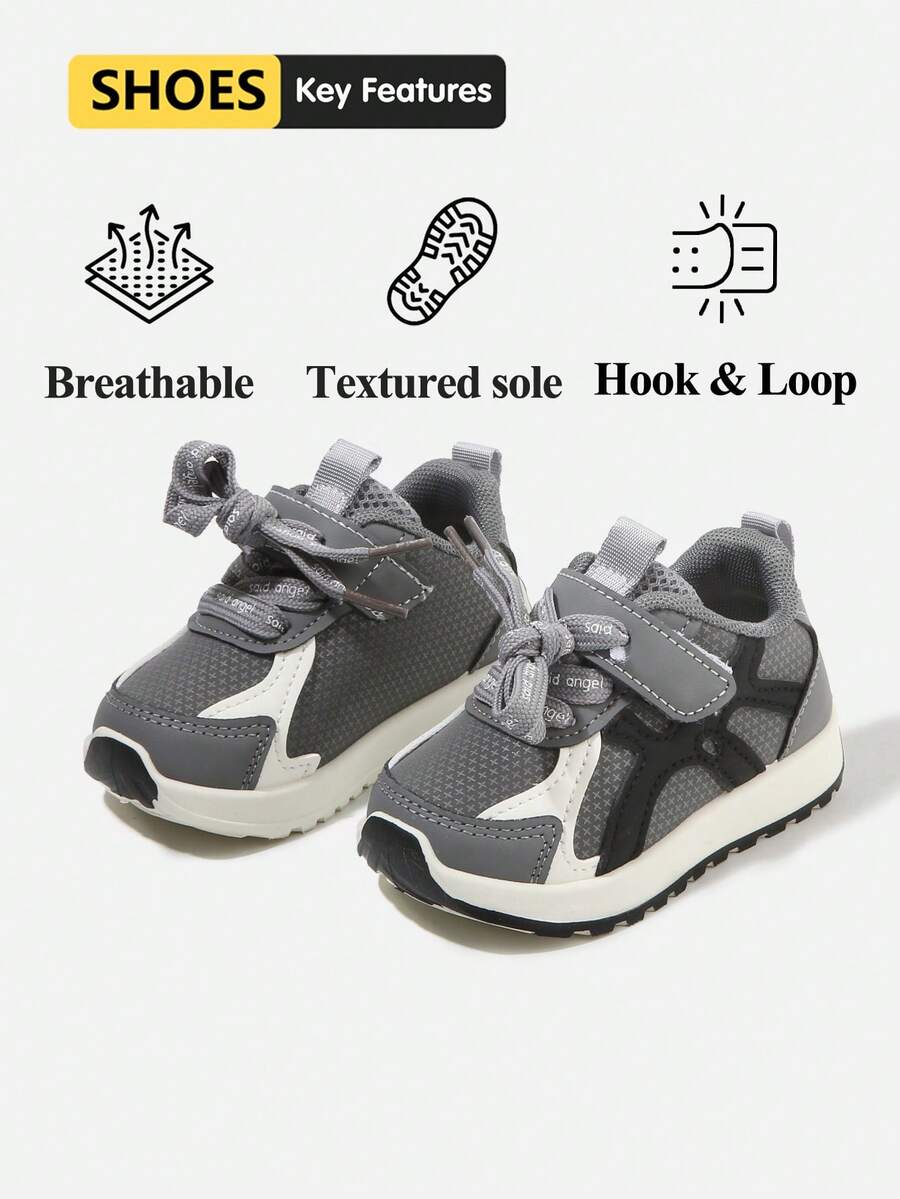 Unisex Toddler Color Block Mesh Casual Shoes, Baby Hook & Loop Breathable Non Slip Soft Sole Walking Sneakers (Size By Insole Length, Unit:Cm) - Grey - View 1