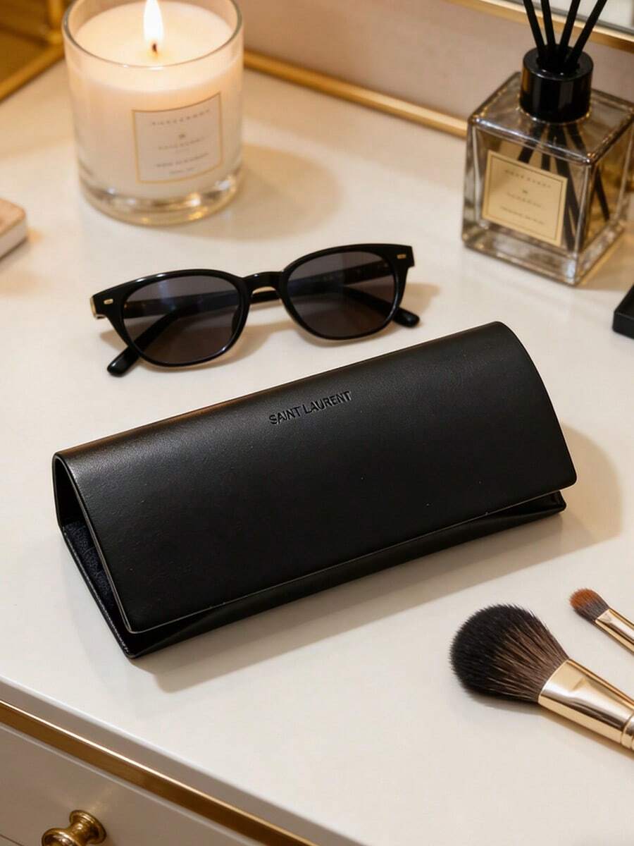 Yves Saint Laurent Fashionable Black Leather Glasses Case, Essential Travel Accessory Portable Women's Glasses Case - Black - View 1