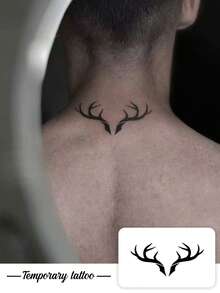 1pc Temporary Tattoo Sticker, Black Minimalist Deer Antler Silhouette Pattern, Realistic Fake Tattoo Design, For Daily Wear, Bachelorette Party Favors, Music Festival, Game, Graduation Gift, Lasts 3‑5 Days - Black - View 1