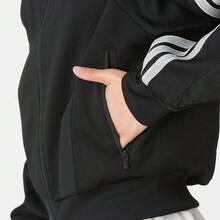 Adidas Women's Stand Collar Zip-Up Striped Outdoor Fashion Casual Comfortable Training Long Sleeve Jacket - Black - View 6