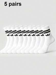 1/5/10 Pairs Men's Striped Solid Color Mid-Calf Sports Socks, Couple Style, Moisture-Wicking Breathable Casual Socks, Unisex, Suitable For Daily Wear - Black and White - View 13