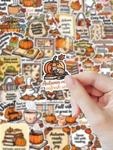 53 Pcs Fall Reading Book Stickers Pack, Autumn Pumpkin Maple Leaf Motivational Quote Vinyl Waterproof Decals, Aesthetic Scrapbooking Stickers For Journal Water Bottle Phone Case Laptop Kindle, Book Lover Decor Sticker Pack For Teens Girls Students - Autumn Reading - View 3